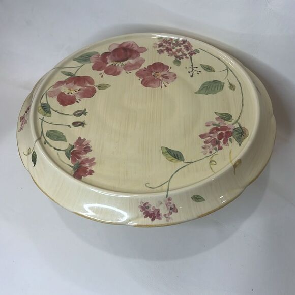 Pfaltzgraff Silk Rose Cake Plate Stand 12 In Round Creamy Yellow Pink Green - Picture 2 of 9